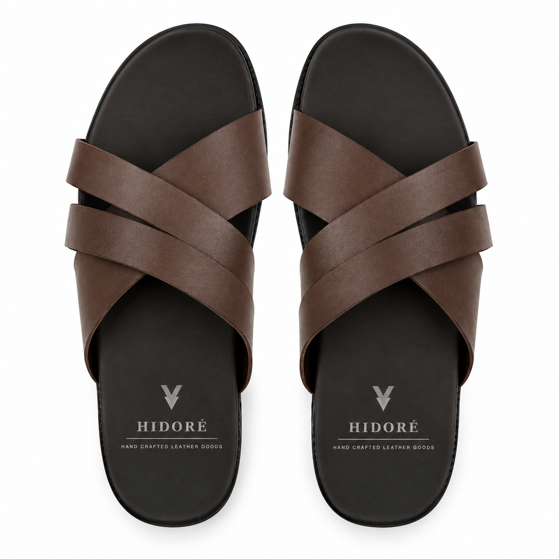 Men’s Premium Leather Cross Strap Sandals – Classic Brown Slip-On Sandals