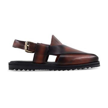 Men’s Premium Leather Monk Strap Sandals – Classic Brown Casual Dress Sandals